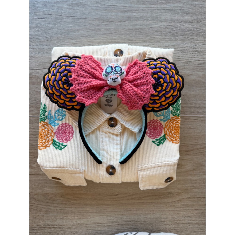 Disney Coco Día de los Muertos embroidered shirt XL + Minnie ears headband